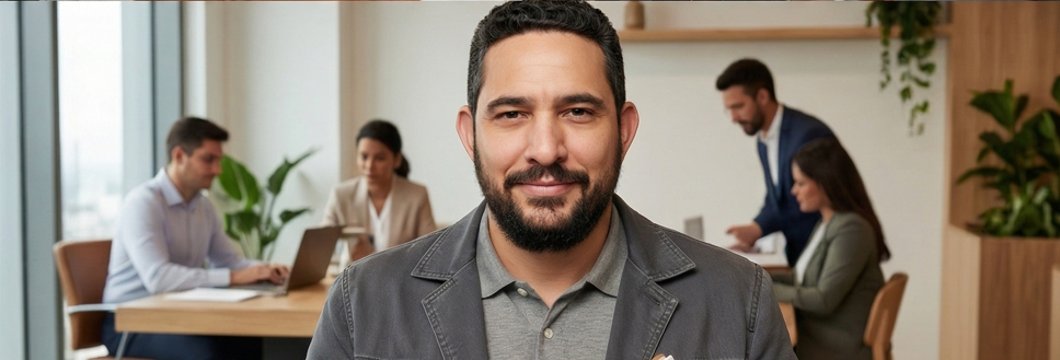 Tharsis Barros em ambiente corporativo — agende uma conversa sobre automação com IA